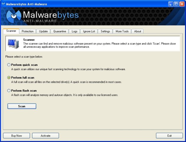 Malwarebytes Anti Malware kuvankaappaus