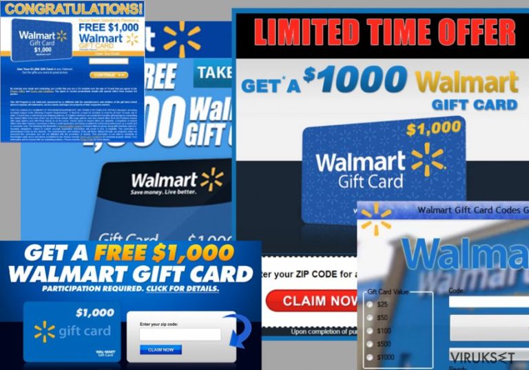 Esimerkkejä $1000 Walmart Gift Card Winner  mainoksista