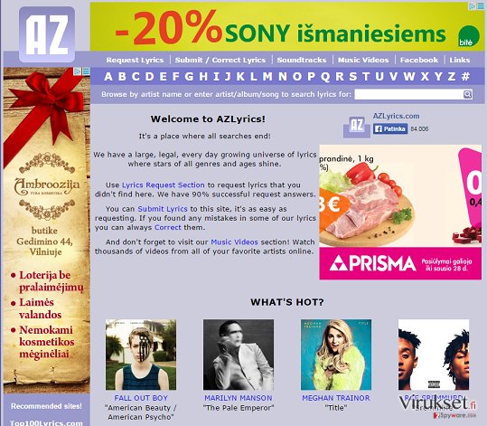 AZLyrics mainokset kuvankaappaus AZLyrics mainokset kuvankaappaus