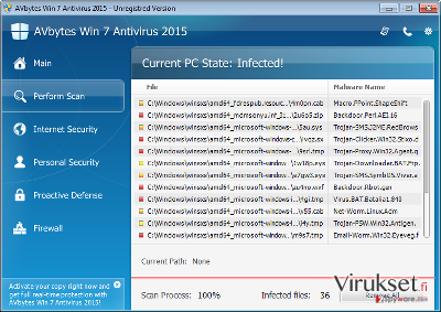 AVbytes Win 7 Antivirus 2015 kuvankaappaus AVbytes Win 7 Antivirus 2015 kuvankaappaus