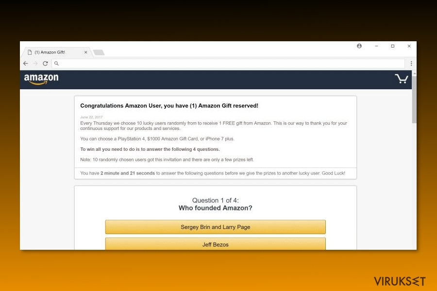 Kuva "Congratulations Amazon User” viruksesta