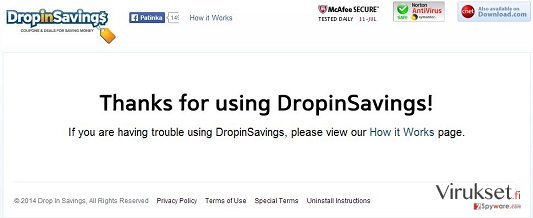 DropinSavings virus kuvankaappaus DropinSavings virus kuvankaappaus