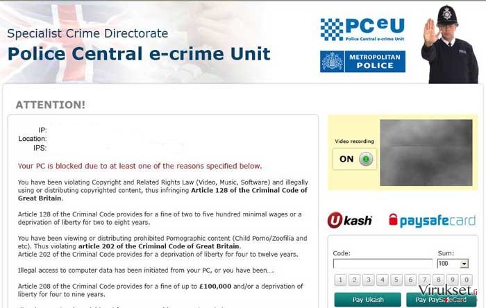 Police Central e-crime Unit virus kuvankaappaus Police Central e-crime Unit virus kuvankaappaus