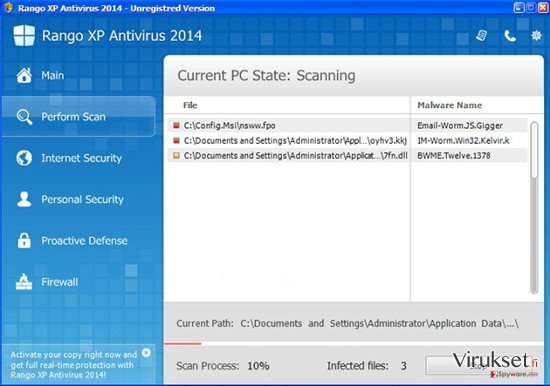 Rango XP Antivirus 2014 kuvankaappaus Rango XP Antivirus 2014 kuvankaappaus