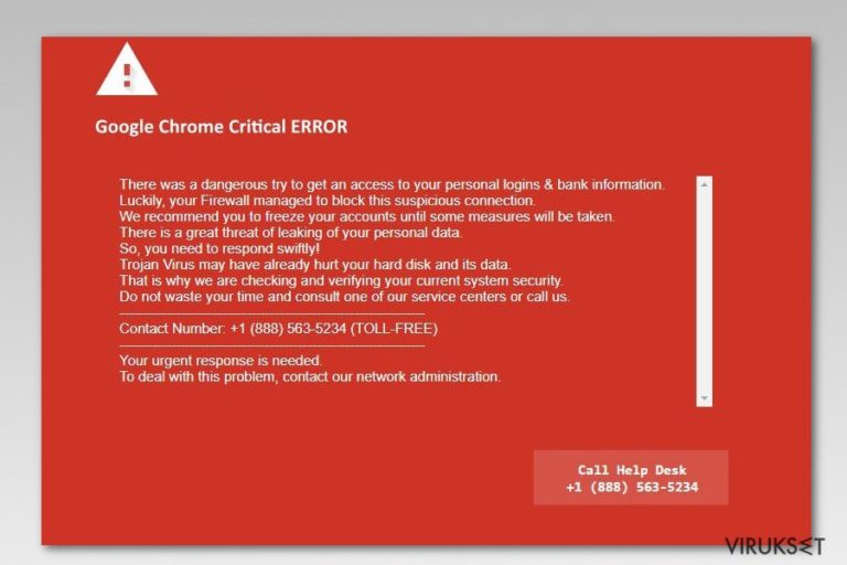 Google Chrome Critical Error kuvankaappaus