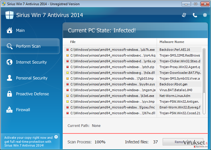 Sirius Win 7 Antivirus 2014 kuvankaappaus Sirius Win 7 Antivirus 2014 kuvankaappaus