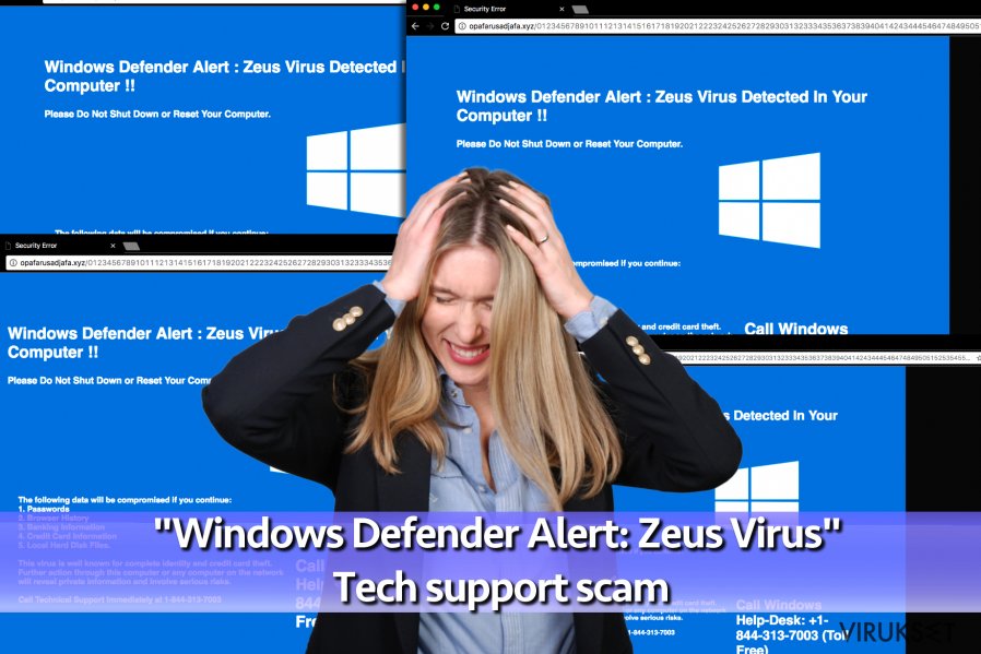"Windows Defender Alert: Zeus Virus" Teknisen tuen huijaus virus "Windows Defender Alert: Zeus Virus" Teknisen tuen huijaus virus