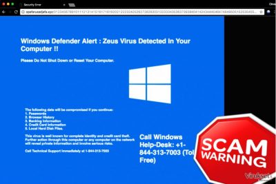 "Windows Defender Alert: Zeus Virus" Teknisen tuen huijaus